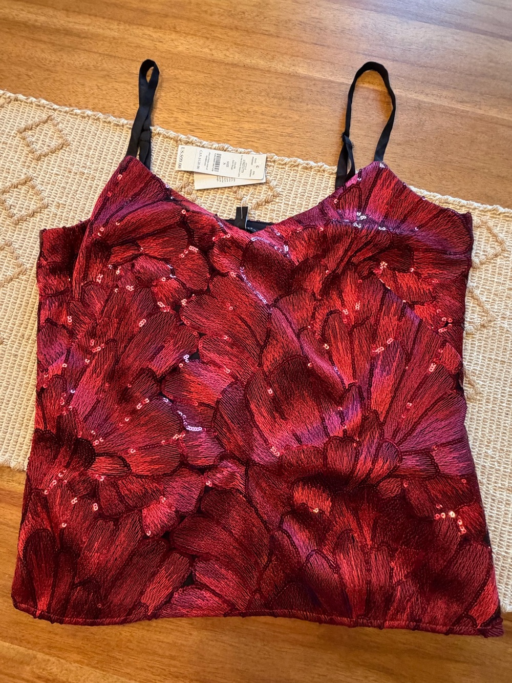 NWT White House Black Market Embroidered Dark Red Sequin Cami